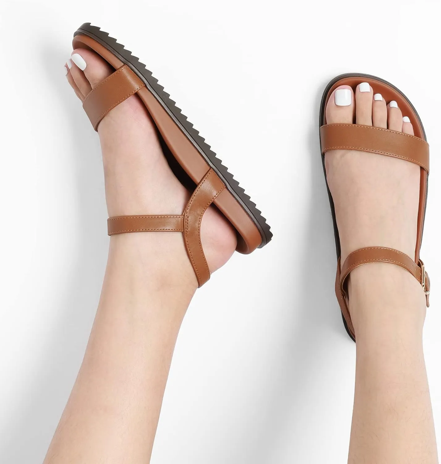 DREAM PAIRS Women's Cute Open Toe One Band Arch Support Comfort Flat Sandals for Summer