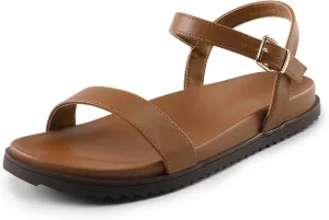 DREAM PAIRS Women's Cute Open Toe One Band Arch Support Comfort Flat Sandals for Summer