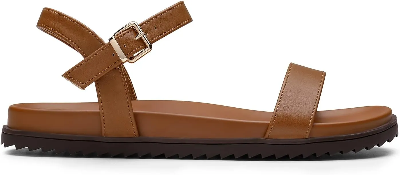 DREAM PAIRS Women's Cute Open Toe One Band Arch Support Comfort Flat Sandals for Summer