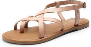 DREAM PAIRS Women's Flat Sandals Strappy Dressy Comfortable Ankle Strap Casual Summer Thong Sandals for Beach