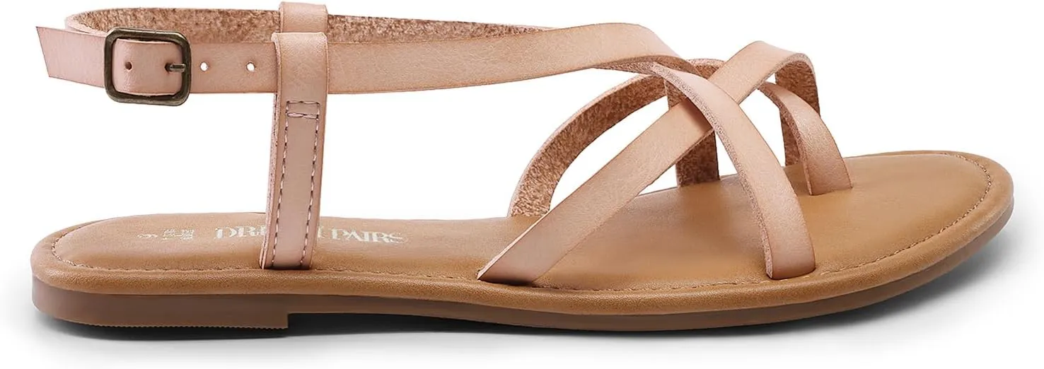 DREAM PAIRS Women's Flat Sandals Strappy Dressy Comfortable Ankle Strap Casual Summer Thong Sandals for Beach