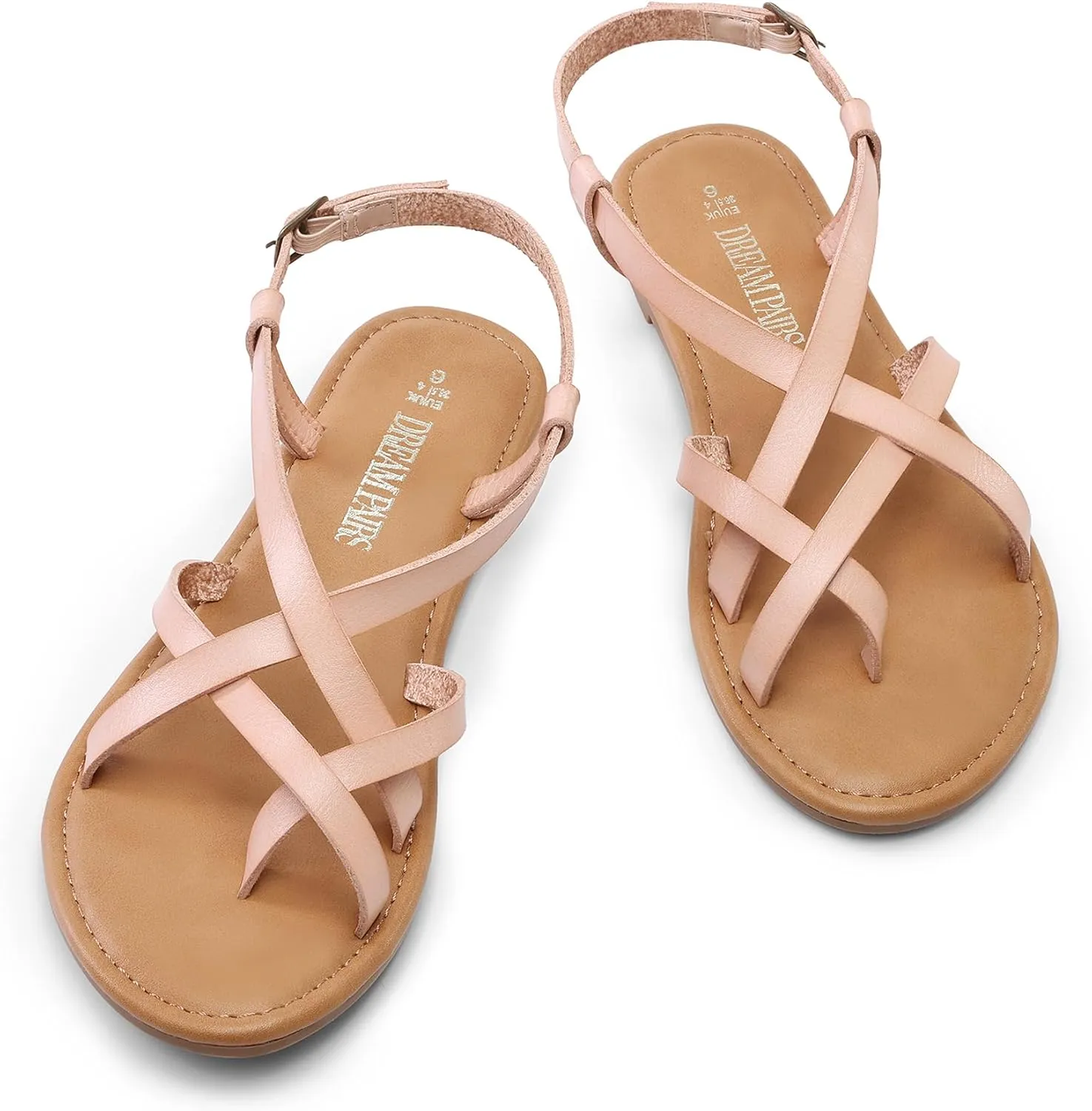 DREAM PAIRS Women's Flat Sandals Strappy Dressy Comfortable Ankle Strap Casual Summer Thong Sandals for Beach