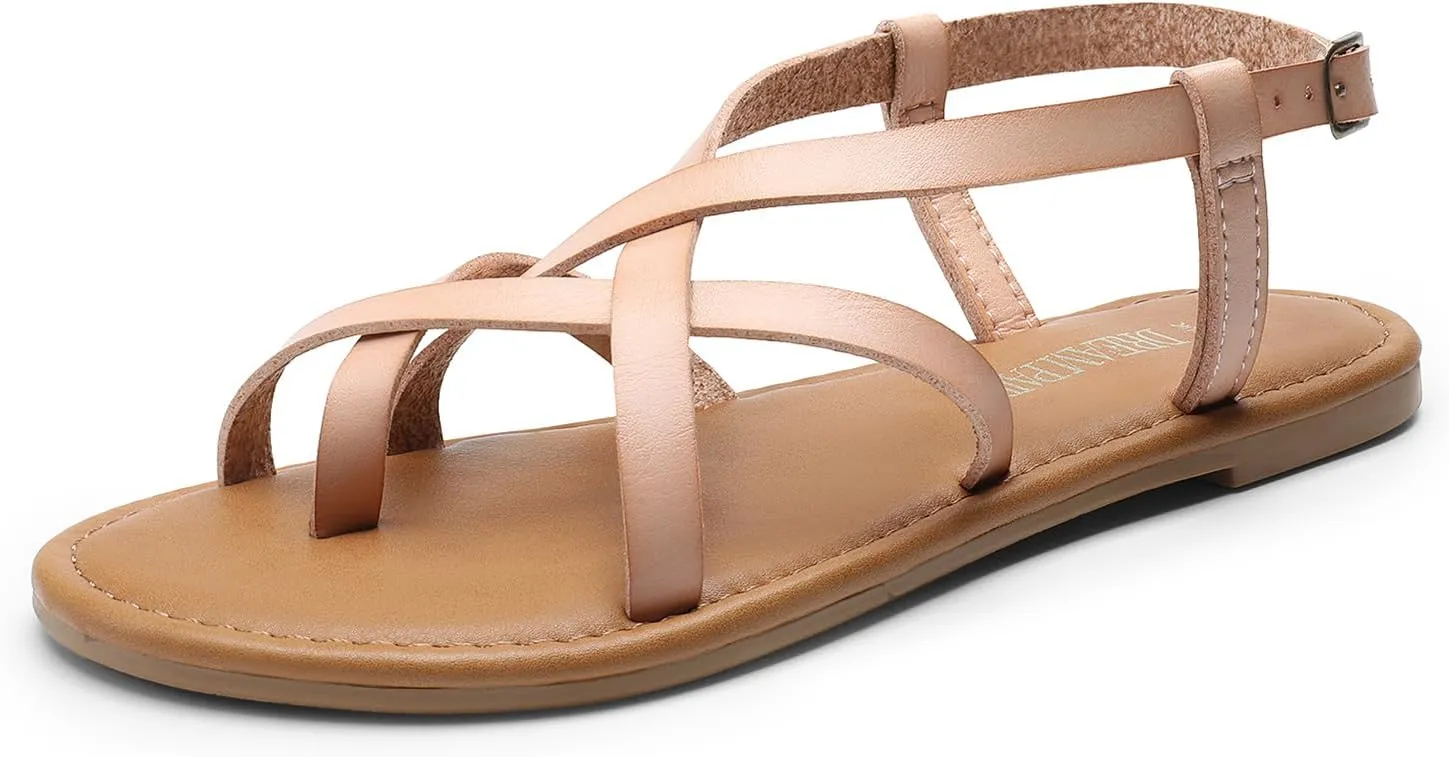 DREAM PAIRS Women's Flat Sandals Strappy Dressy Comfortable Ankle Strap Casual Summer Thong Sandals for Beach