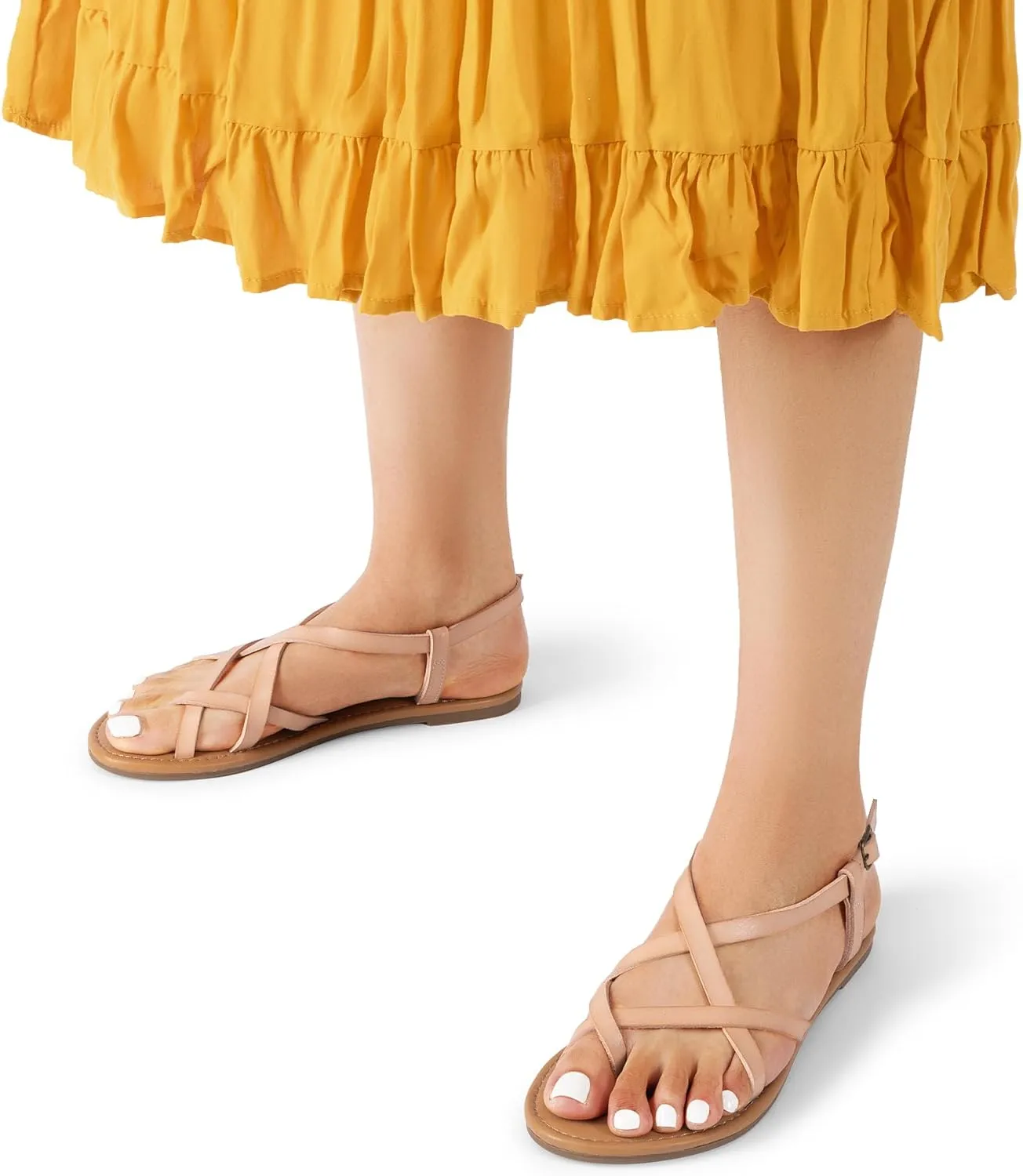 DREAM PAIRS Women's Flat Sandals Strappy Dressy Comfortable Ankle Strap Casual Summer Thong Sandals for Beach