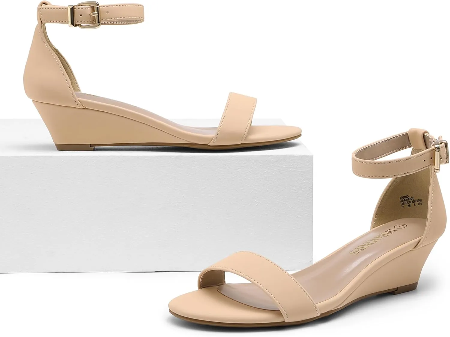 DREAM PAIRS Women's Ingrid Ankle Strap Low Wedge Sandal
