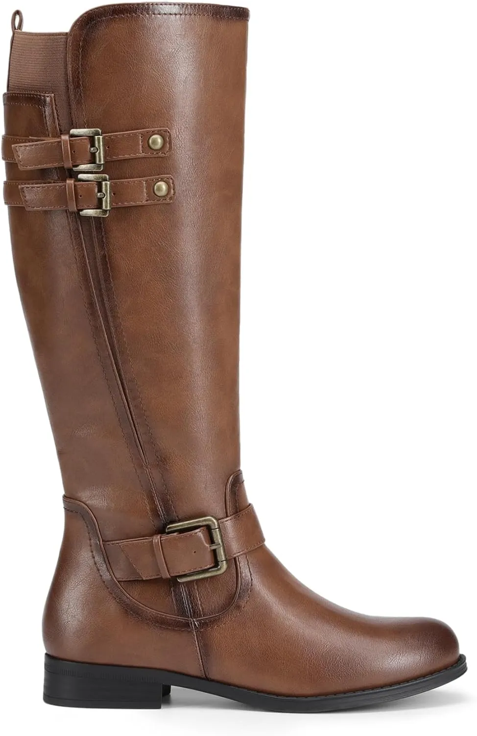 DREAM PAIRS Women's Knee High Riding Pirate Boots, Comfortable Low Chunky Heel Flat Motorcycle Buckle Boots for Women