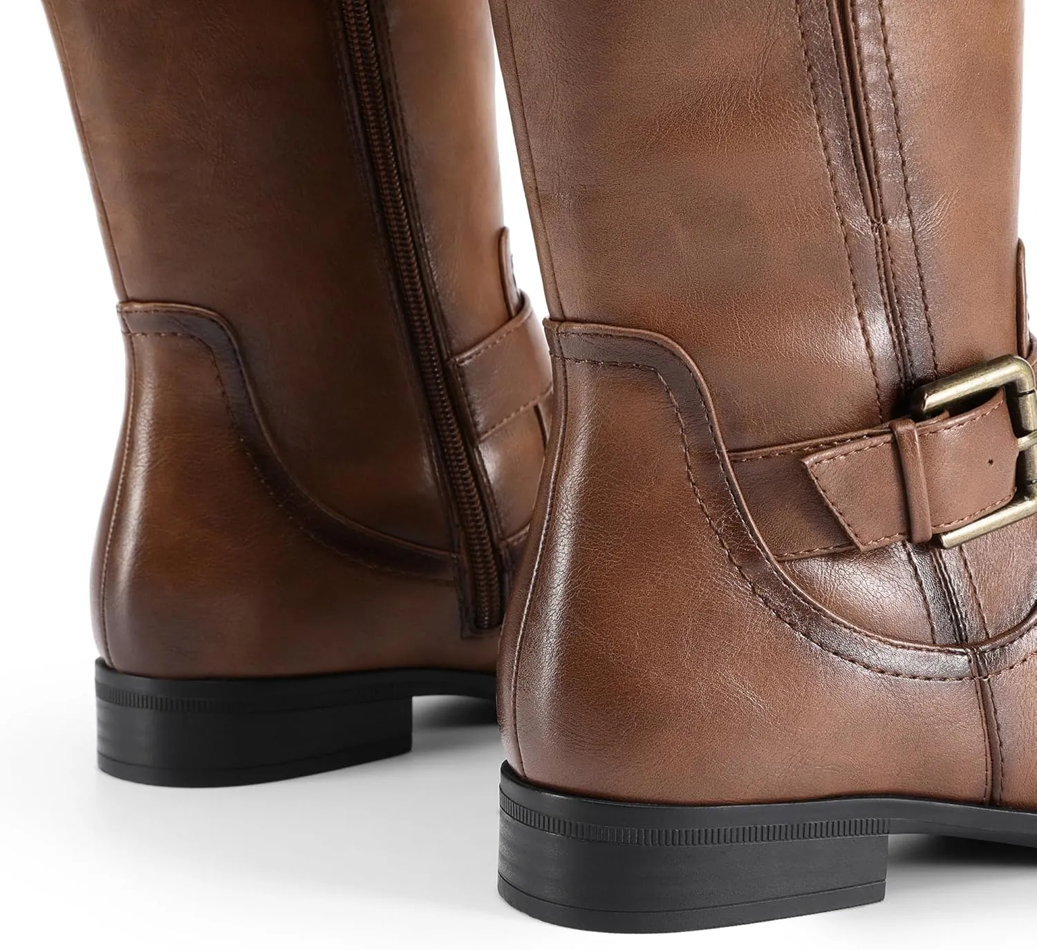DREAM PAIRS Women's Knee High Riding Pirate Boots, Comfortable Low Chunky Heel Flat Motorcycle Buckle Boots for Women