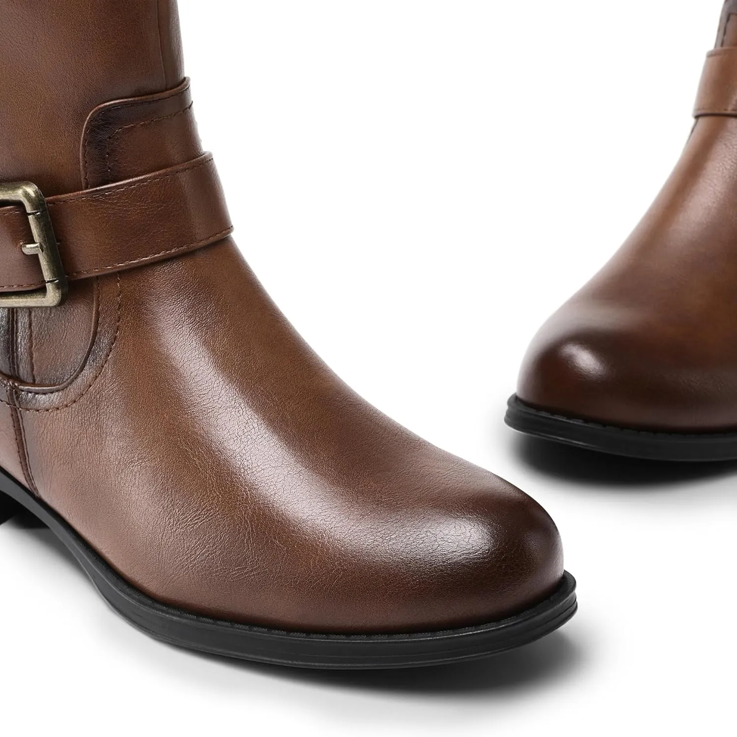 DREAM PAIRS Women's Knee High Riding Pirate Boots, Comfortable Low Chunky Heel Flat Motorcycle Buckle Boots for Women