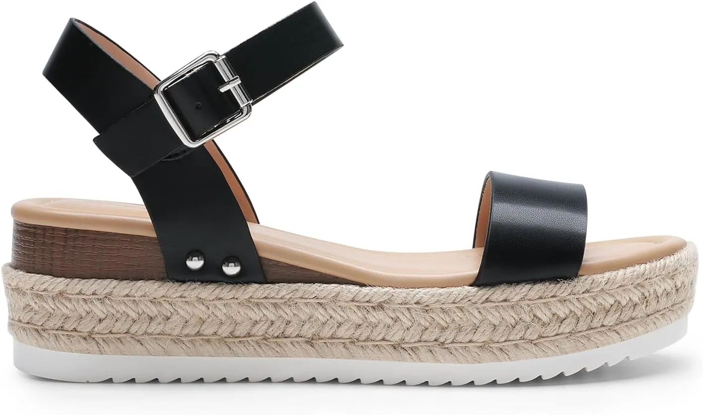 DREAM PAIRS Women's Platform Espadrilles Wedge Sandals, Comfortable Open Toe One Band Sandals for Women Dressy Casual Summer