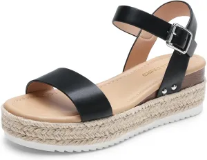 DREAM PAIRS Women's Platform Espadrilles Wedge Sandals, Comfortable Open Toe One Band Sandals for Women Dressy Casual Summer