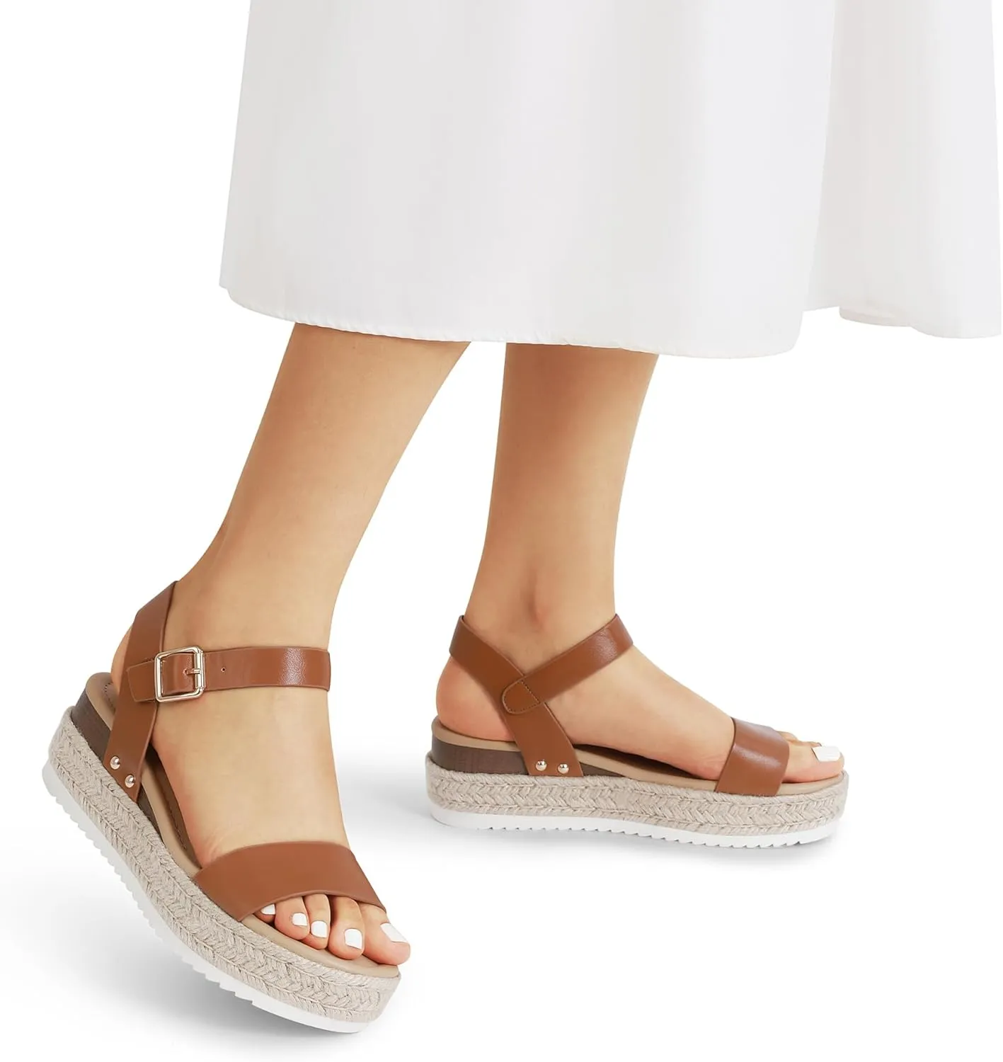 DREAM PAIRS Women's Platform Espadrilles Wedge Sandals, Comfortable Open Toe One Band Sandals for Women Dressy Casual Summer