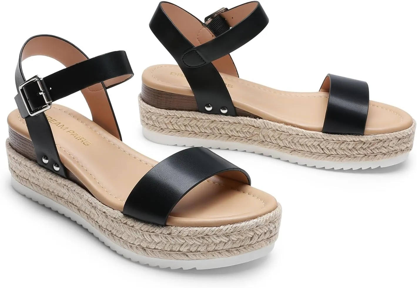 DREAM PAIRS Women's Platform Espadrilles Wedge Sandals, Comfortable Open Toe One Band Sandals for Women Dressy Casual Summer