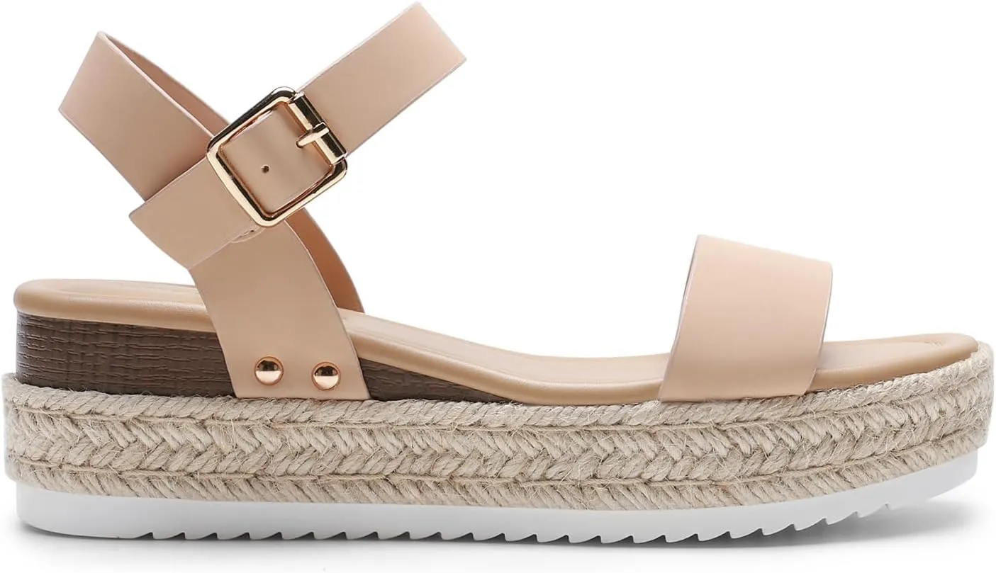 DREAM PAIRS Women's Platform Espadrilles Wedge Sandals, Comfortable Open Toe One Band Sandals for Women Dressy Casual Summer