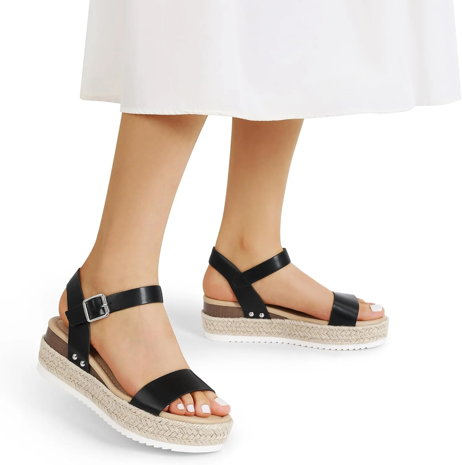 DREAM PAIRS Women's Platform Espadrilles Wedge Sandals, Comfortable Open Toe One Band Sandals for Women Dressy Casual Summer