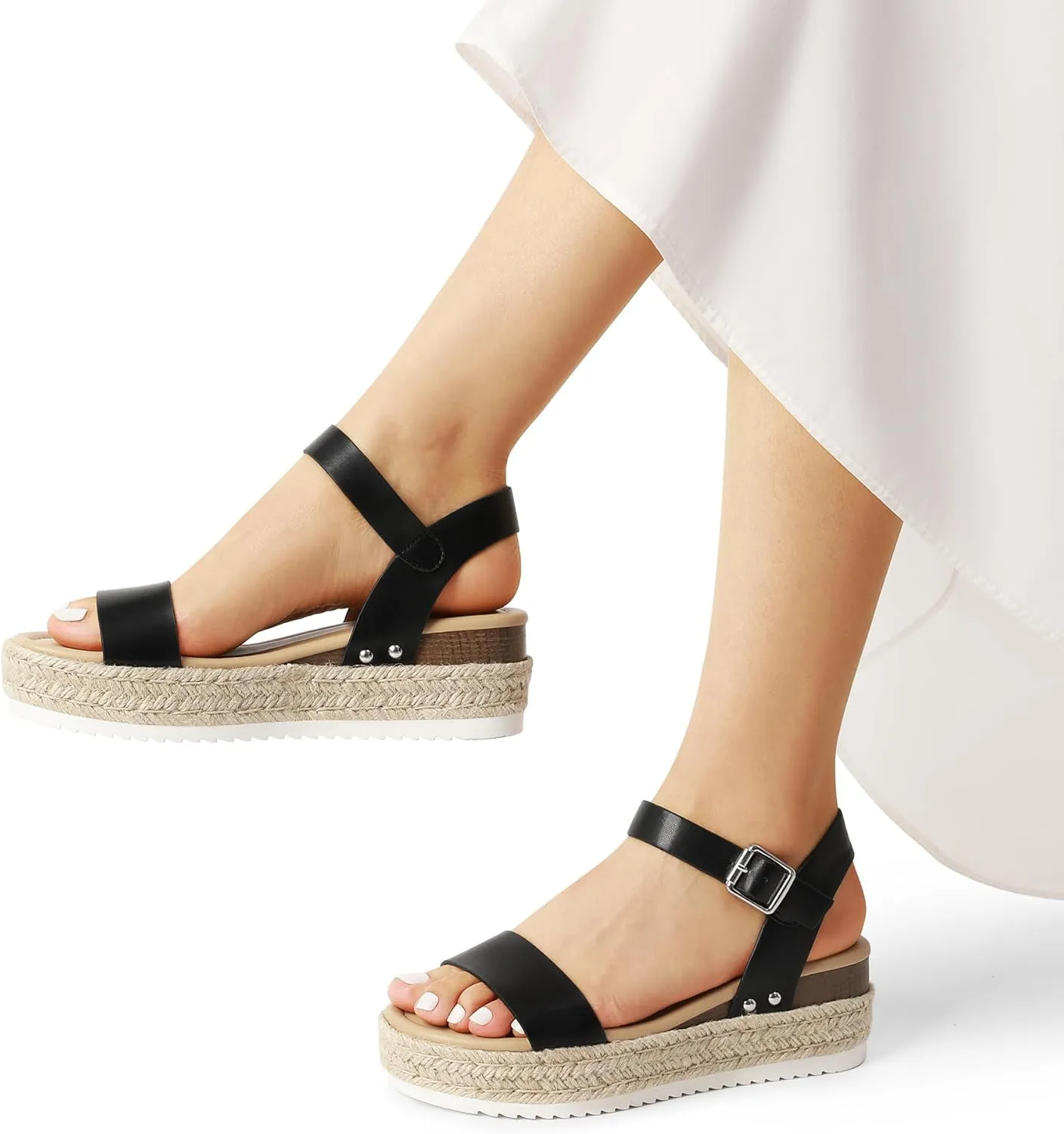 DREAM PAIRS Women's Platform Espadrilles Wedge Sandals, Comfortable Open Toe One Band Sandals for Women Dressy Casual Summer