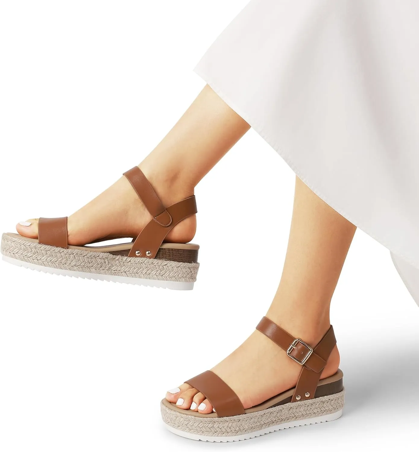 DREAM PAIRS Women's Platform Espadrilles Wedge Sandals, Comfortable Open Toe One Band Sandals for Women Dressy Casual Summer