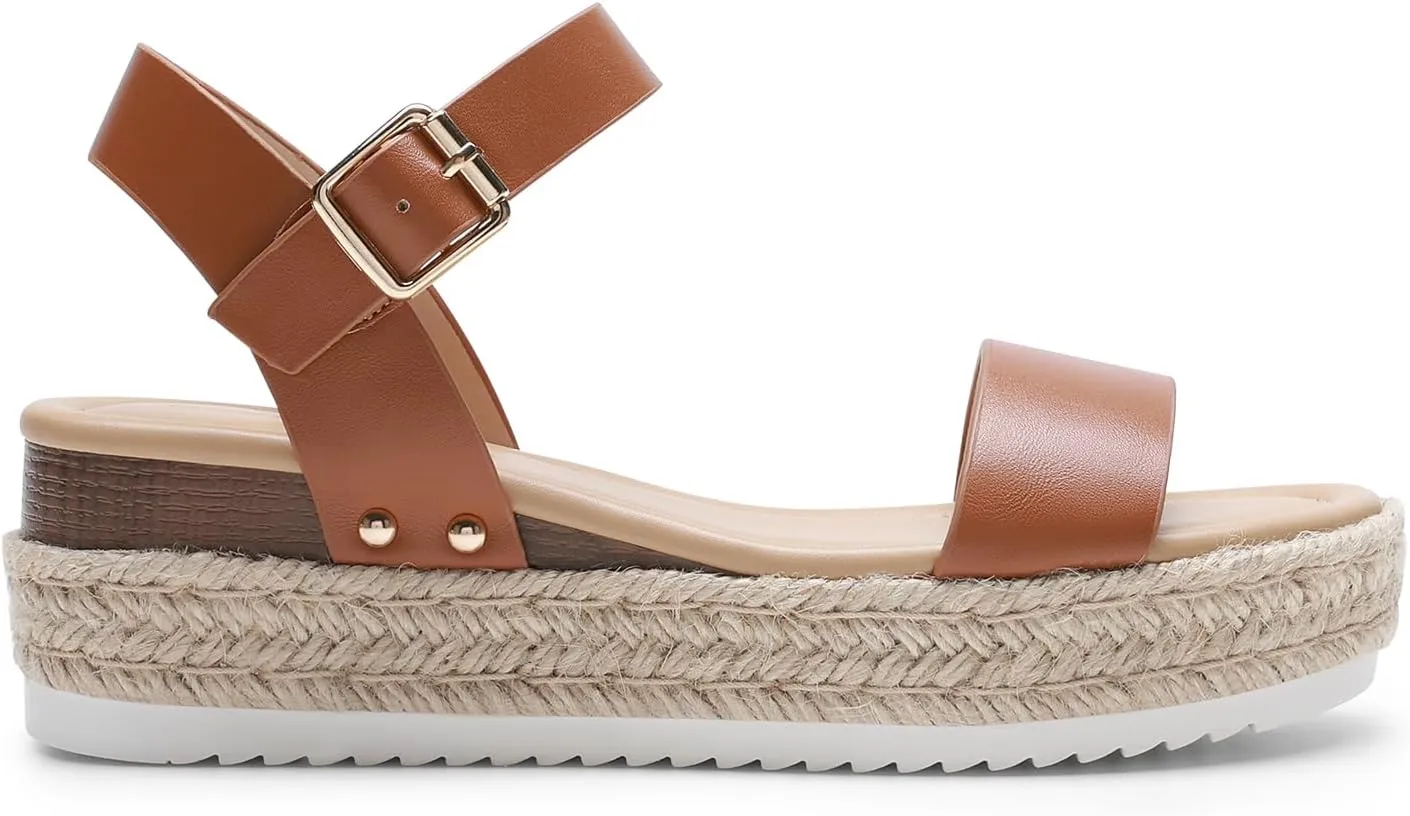 DREAM PAIRS Women's Platform Espadrilles Wedge Sandals, Comfortable Open Toe One Band Sandals for Women Dressy Casual Summer
