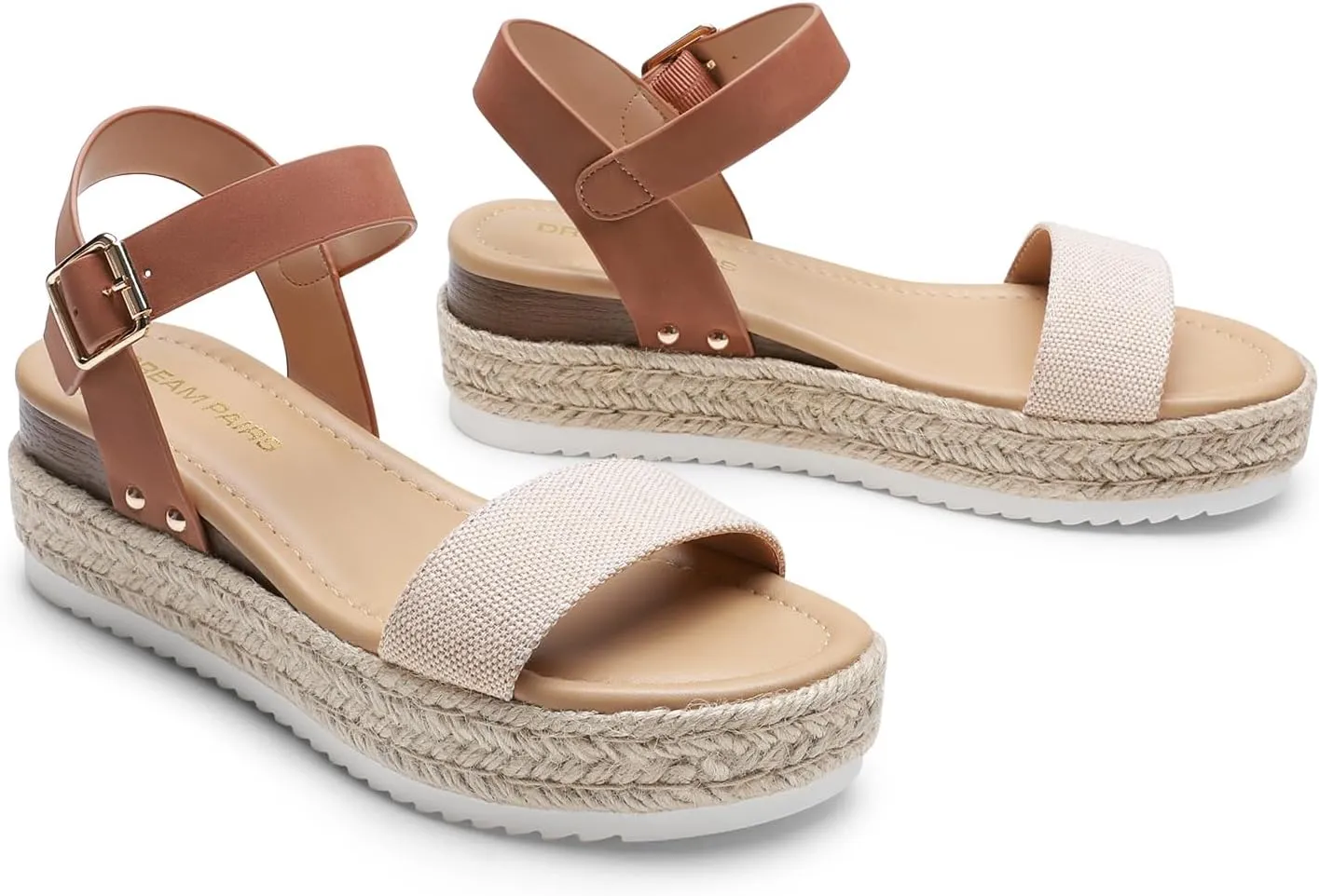 DREAM PAIRS Women's Platform Espadrilles Wedge Sandals, Comfortable Open Toe One Band Sandals for Women Dressy Casual Summer