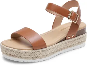 DREAM PAIRS Women's Platform Espadrilles Wedge Sandals, Comfortable Open Toe One Band Sandals for Women Dressy Casual Summer