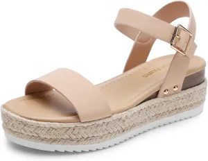 DREAM PAIRS Women's Platform Espadrilles Wedge Sandals, Comfortable Open Toe One Band Sandals for Women Dressy Casual Summer