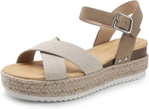 DREAM PAIRS Women's Stylish Platform Espadrille Wedge Sandals Round Toe Summer Causal Shoes Crisscross Band Adjustable Ankle Strap Buckle