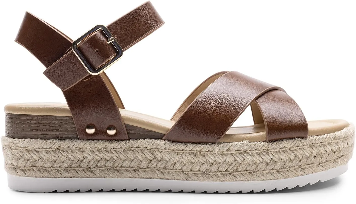 DREAM PAIRS Women's Stylish Platform Espadrille Wedge Sandals Round Toe Summer Causal Shoes Crisscross Band Adjustable Ankle Strap Buckle