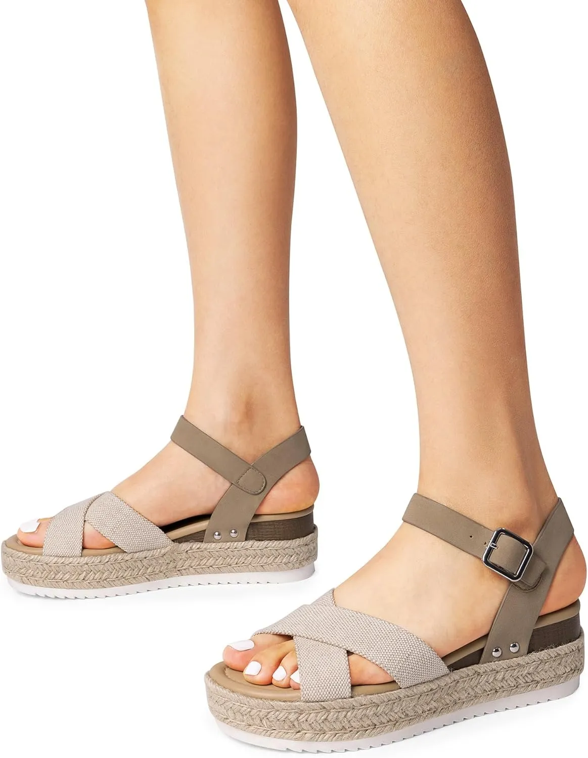 DREAM PAIRS Women's Stylish Platform Espadrille Wedge Sandals Round Toe Summer Causal Shoes Crisscross Band Adjustable Ankle Strap Buckle