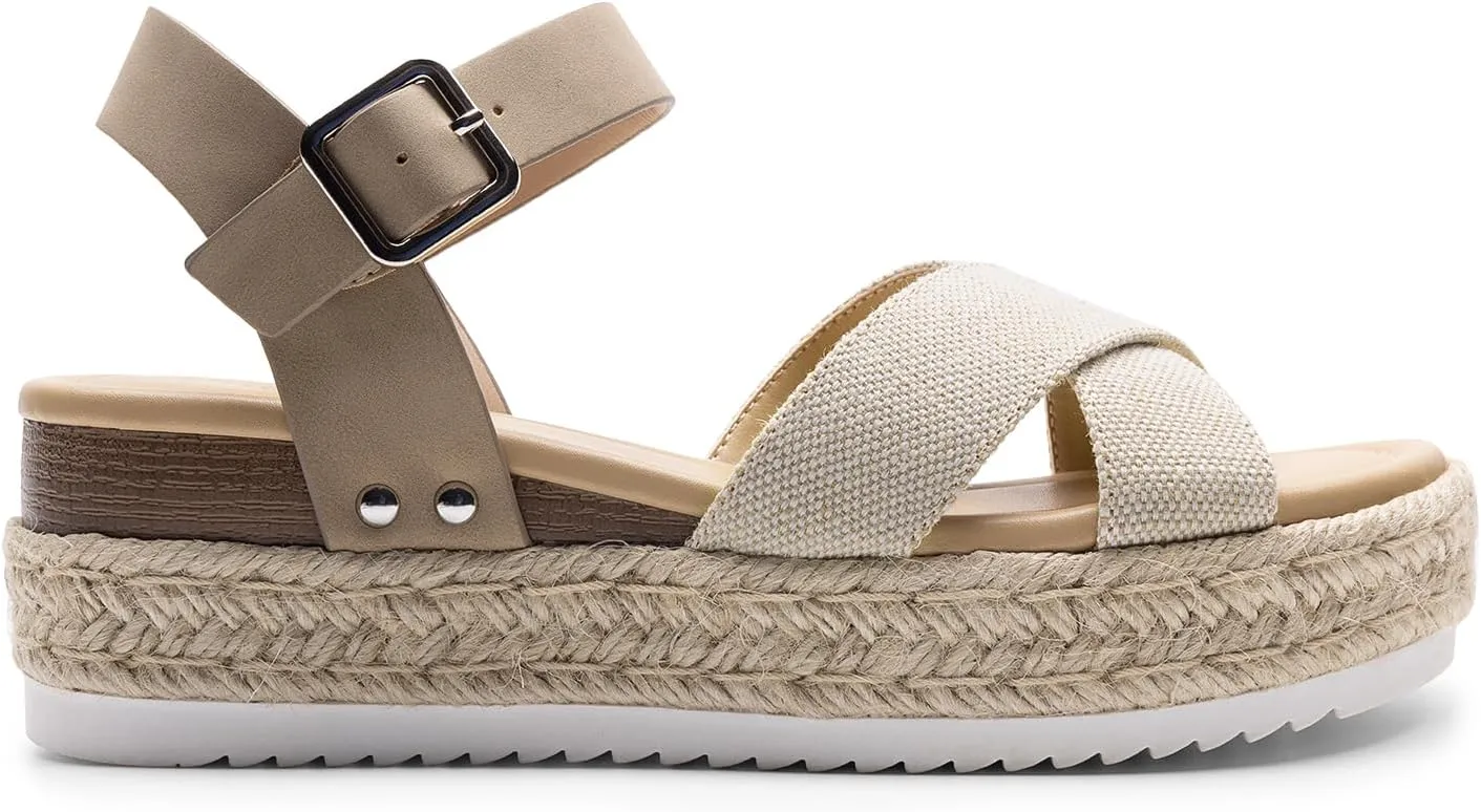 DREAM PAIRS Women's Stylish Platform Espadrille Wedge Sandals Round Toe Summer Causal Shoes Crisscross Band Adjustable Ankle Strap Buckle