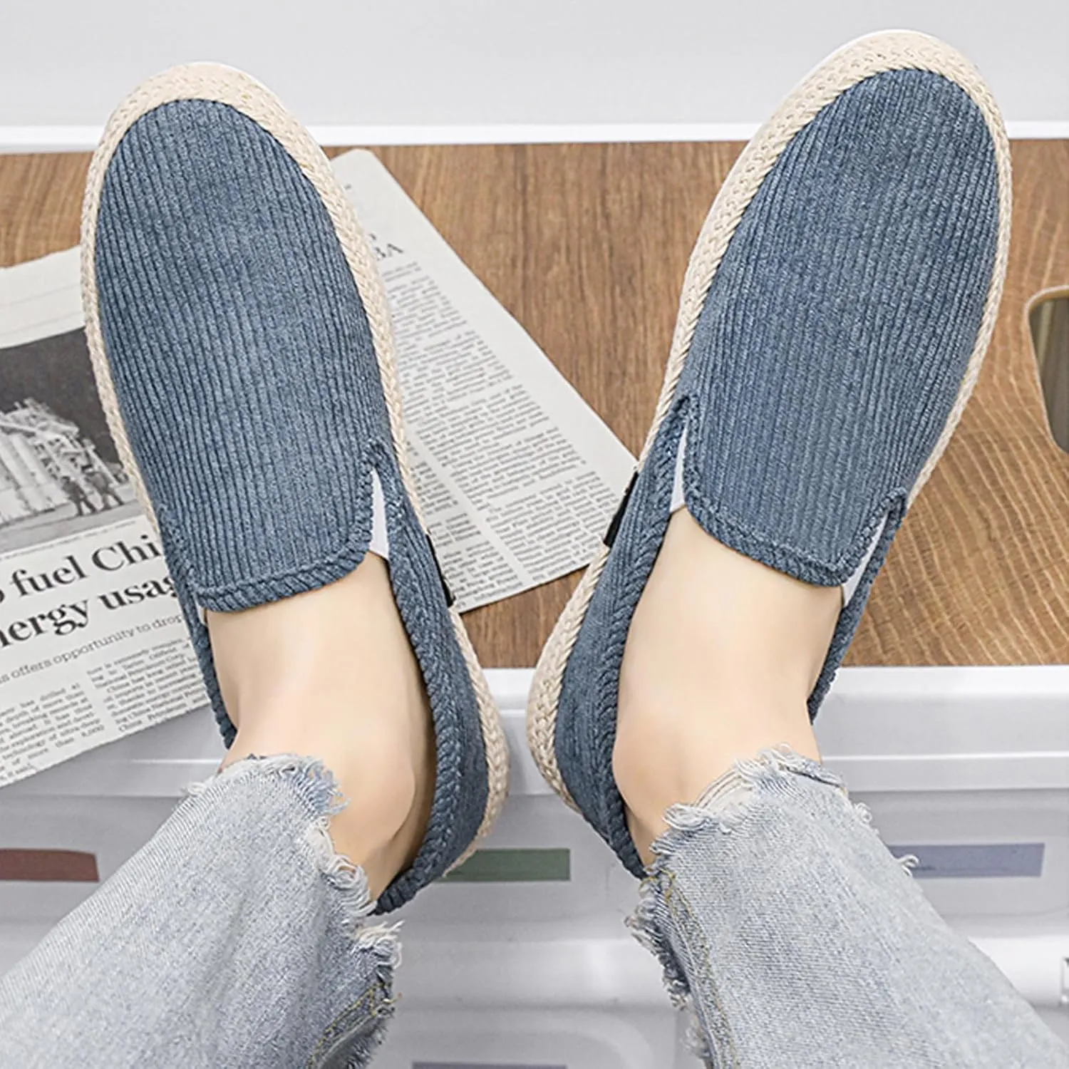 EFTCAL Men's Suede Espadrille Loafers,Lightweight Breathable Slip On Flat Walking Shoes Casual Driving Shoes
