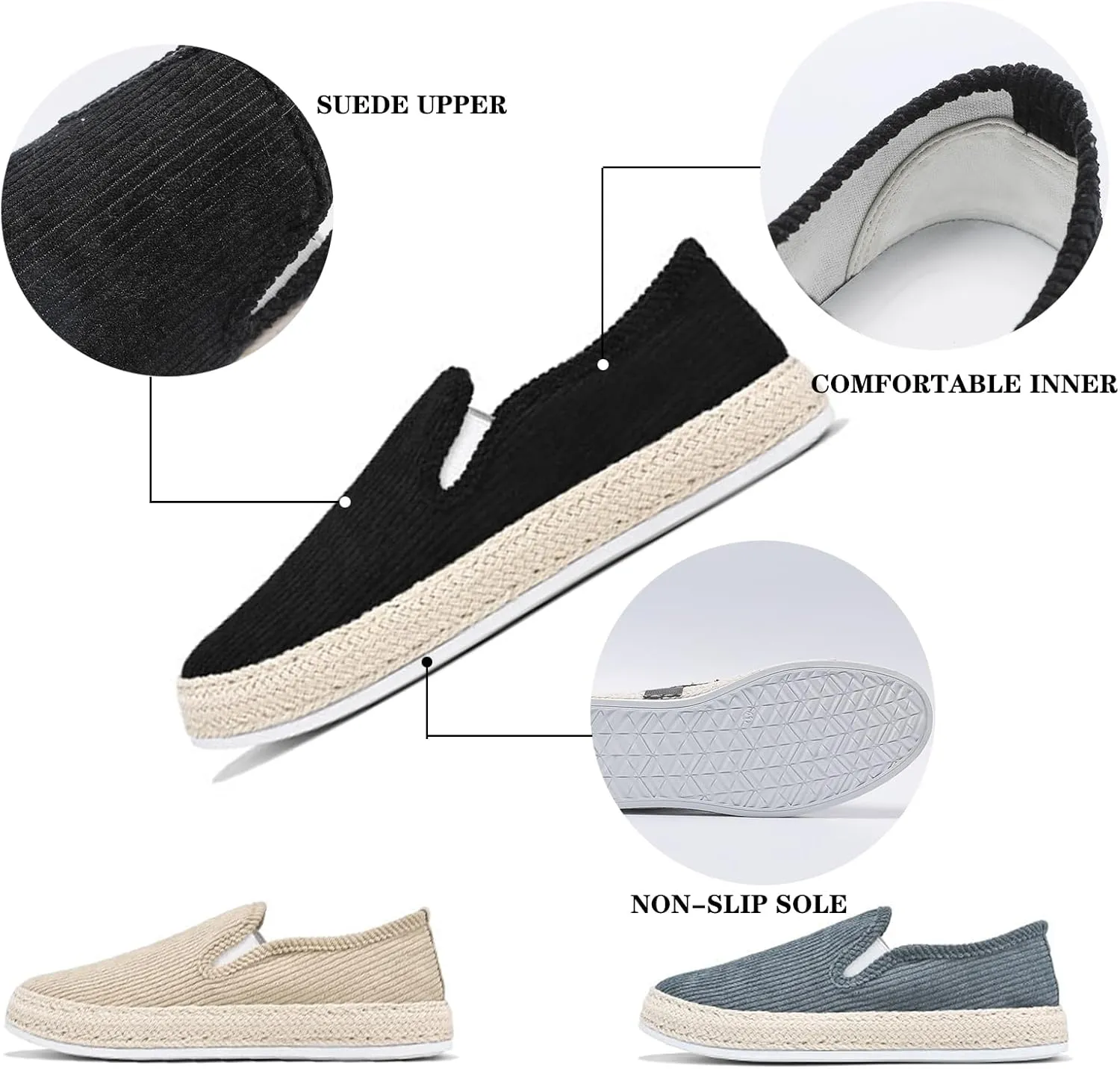 EFTCAL Men's Suede Espadrille Loafers,Lightweight Breathable Slip On Flat Walking Shoes Casual Driving Shoes