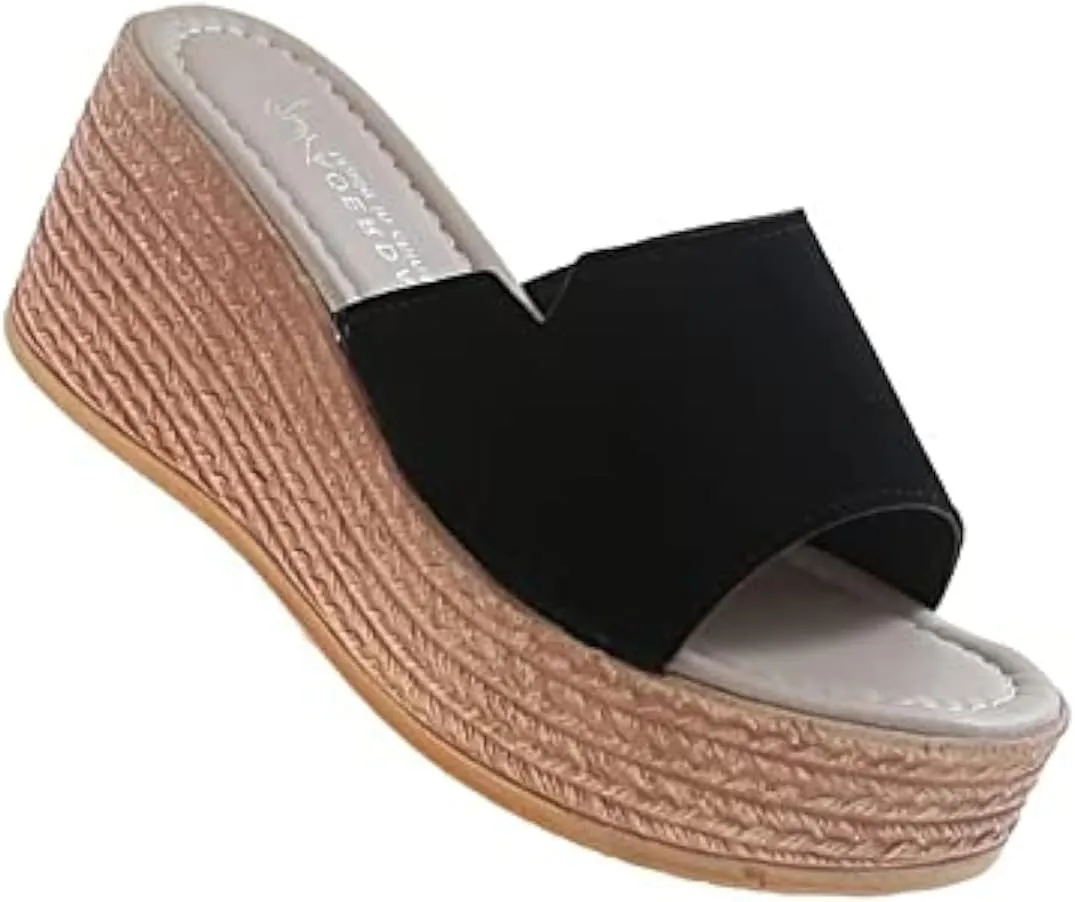 EFTCAL Women Open Toe Suede Platform Sandal,Comfort Slip On Backless Espadrille Wedge Sandals with Arch Support,Casual Fashion Non-Slip Beach Slide