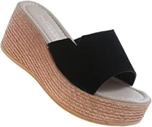 EFTCAL Women Open Toe Suede Platform Sandal,Comfort Slip On Backless Espadrille Wedge Sandals with Arch Support,Casual Fashion Non-Slip Beach Slide