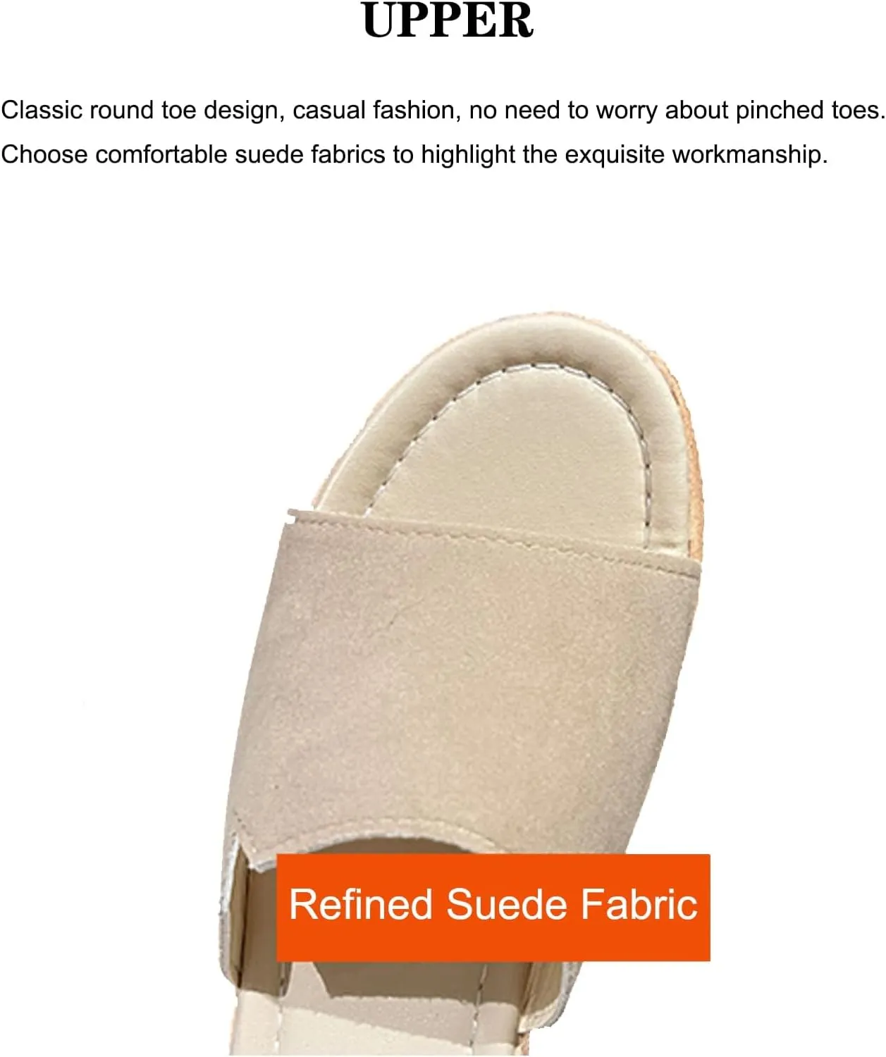 EFTCAL Women Open Toe Suede Platform Sandal,Comfort Slip On Backless Espadrille Wedge Sandals with Arch Support,Casual Fashion Non-Slip Beach Slide