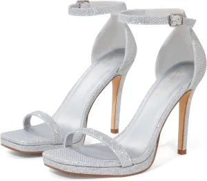 Elisabet Tang Women's 4.3 Inch Platform High Heeled Sandals Strappy Stiletto Open Square Toe Heel with Ankle Strap at Wedding Party Prom Work Dating