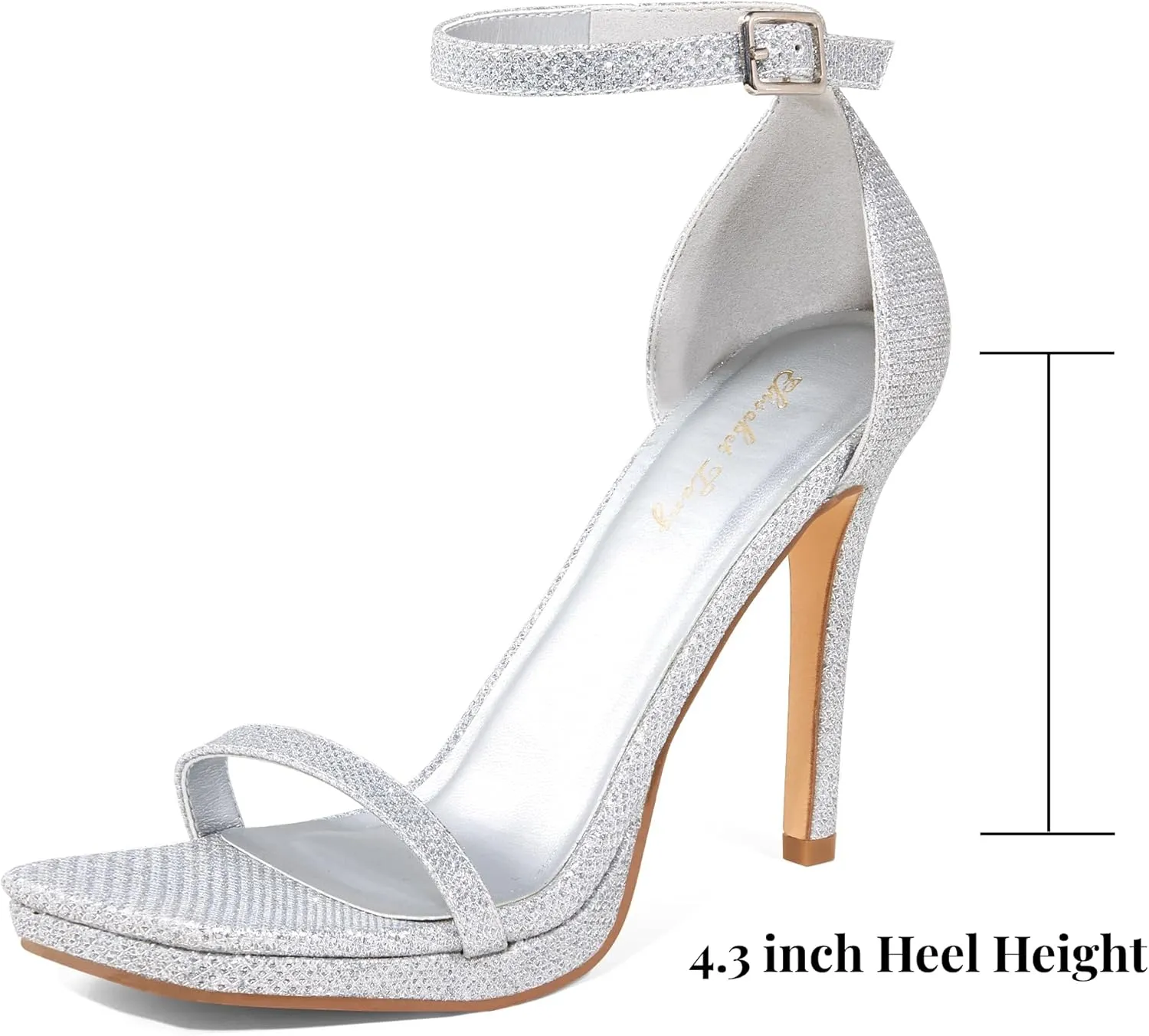 Elisabet Tang Women's 4.3 Inch Platform High Heeled Sandals Strappy Stiletto Open Square Toe Heel with Ankle Strap at Wedding Party Prom Work Dating