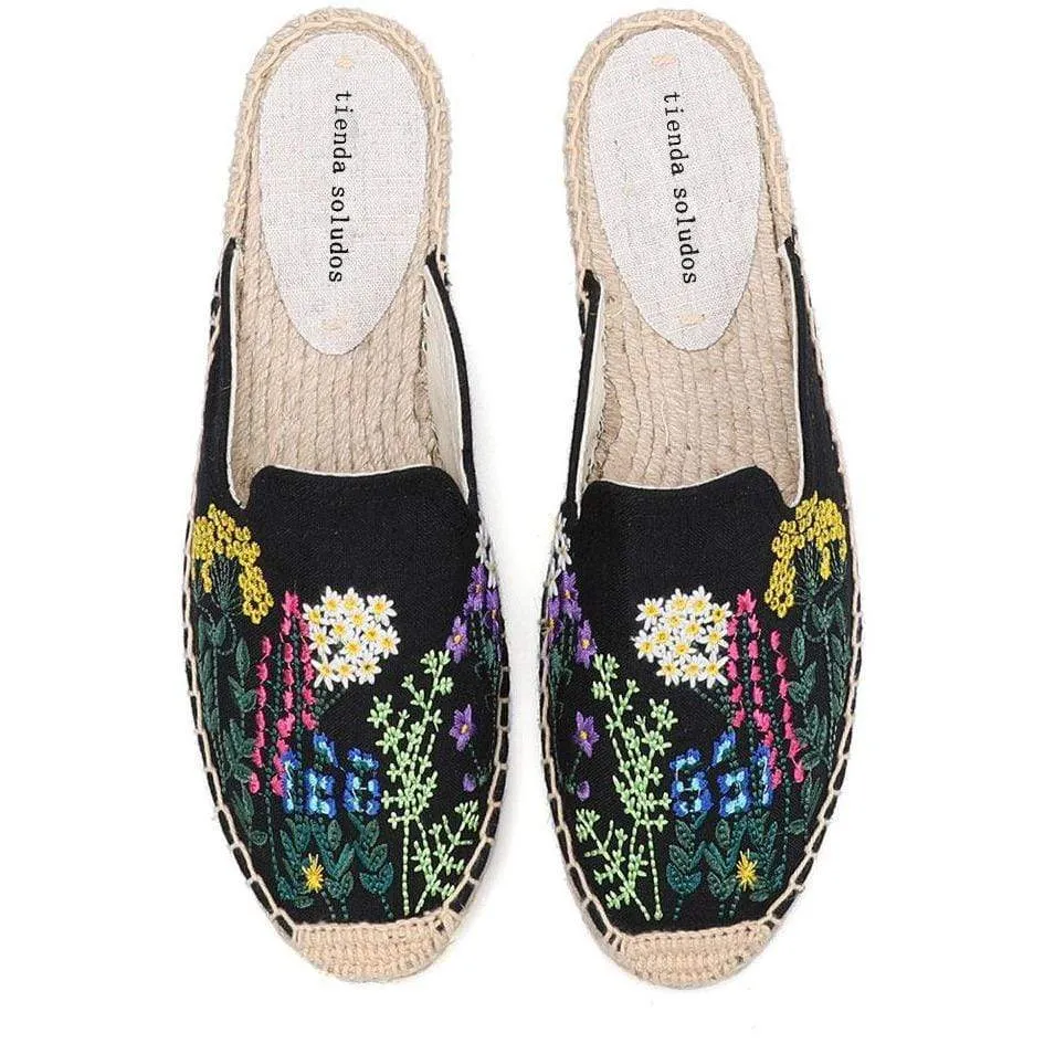 Embroidered Espadrilles Slides