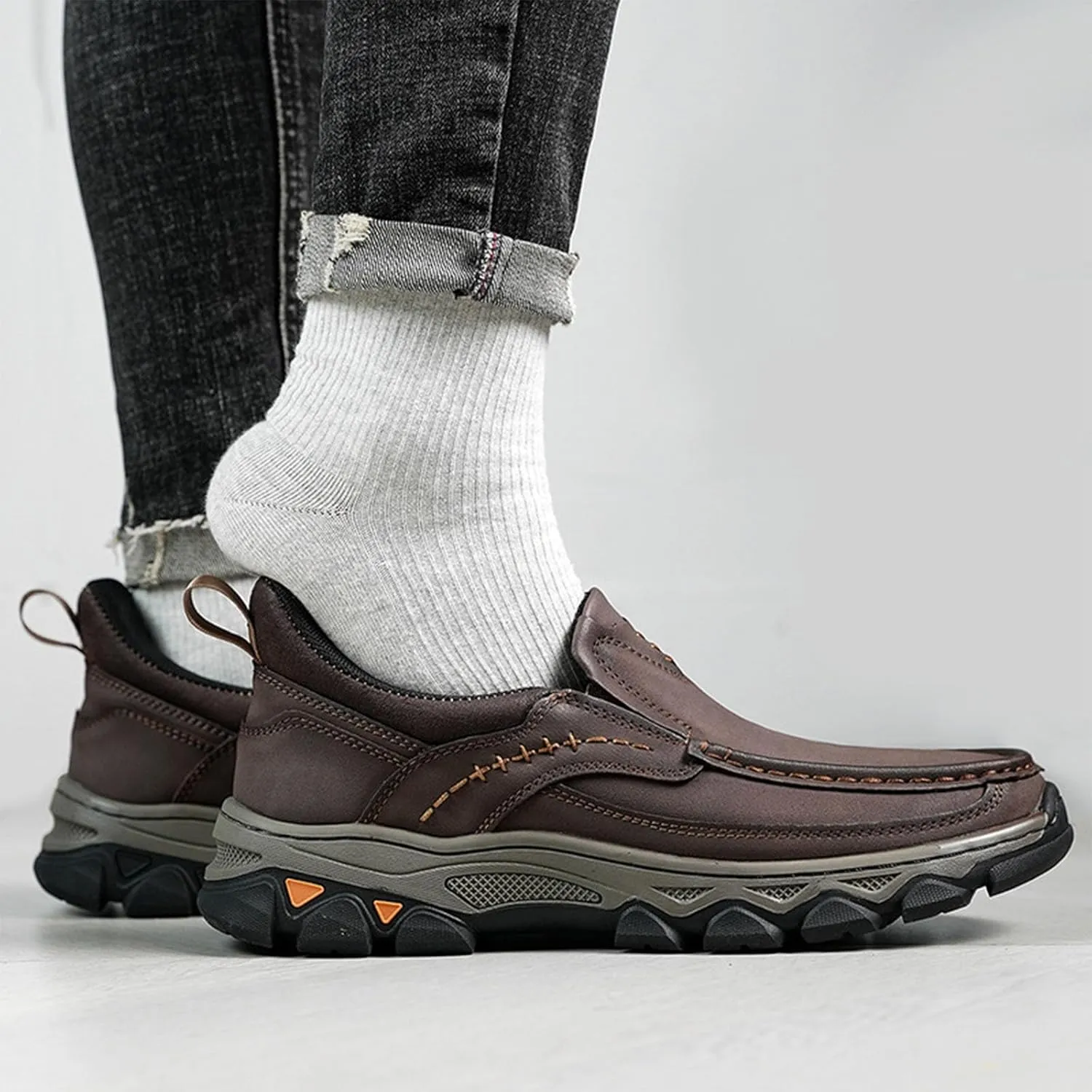 Enjerr Orthopedic Shoes Men 2025 New Men's Orthopedic Hands-Free Genuine Leather Slip On Loafers Men's Walking Shoes