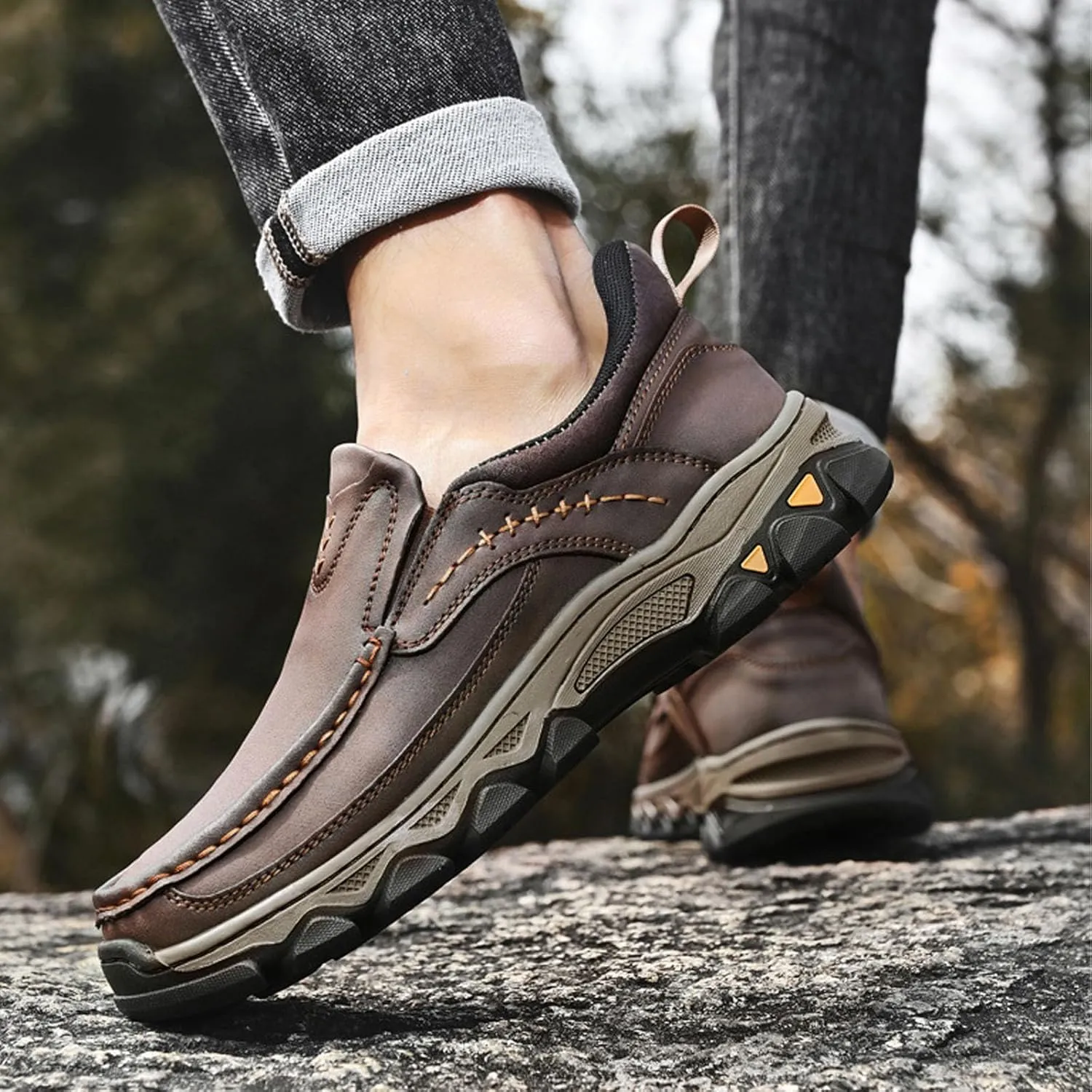 Enjerr Orthopedic Shoes Men 2025 New Men's Orthopedic Hands-Free Genuine Leather Slip On Loafers Men's Walking Shoes