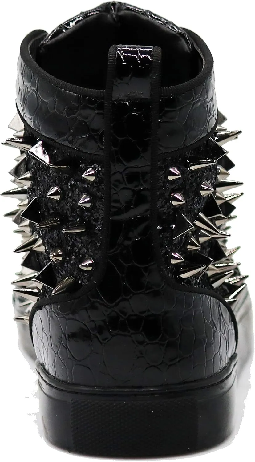 Enzo Romeo Men's Fashion High Top Crystal Shimmer Rhinestone Blink Flat Sneakers Shoes