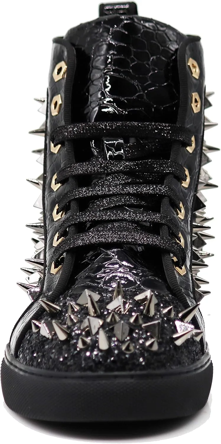 Enzo Romeo Men's Fashion High Top Crystal Shimmer Rhinestone Blink Flat Sneakers Shoes