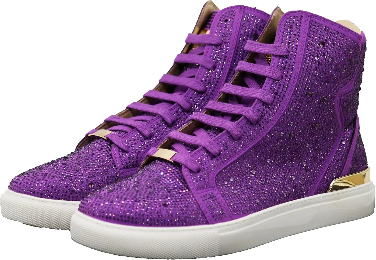 Enzo Romeo Men's Fashion High Top Crystal Shimmer Rhinestone Blink Flat Sneakers Shoes