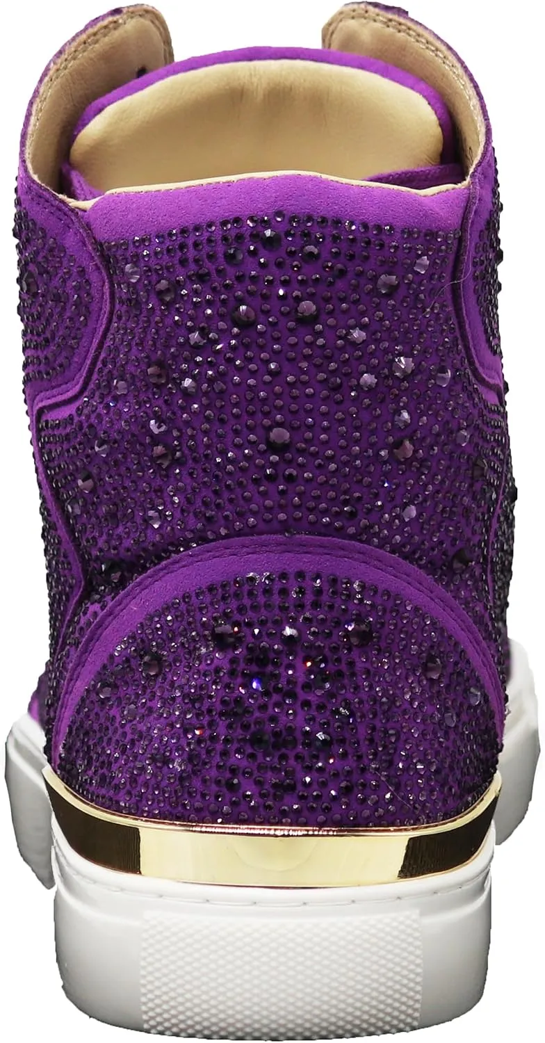 Enzo Romeo Men's Fashion High Top Crystal Shimmer Rhinestone Blink Flat Sneakers Shoes