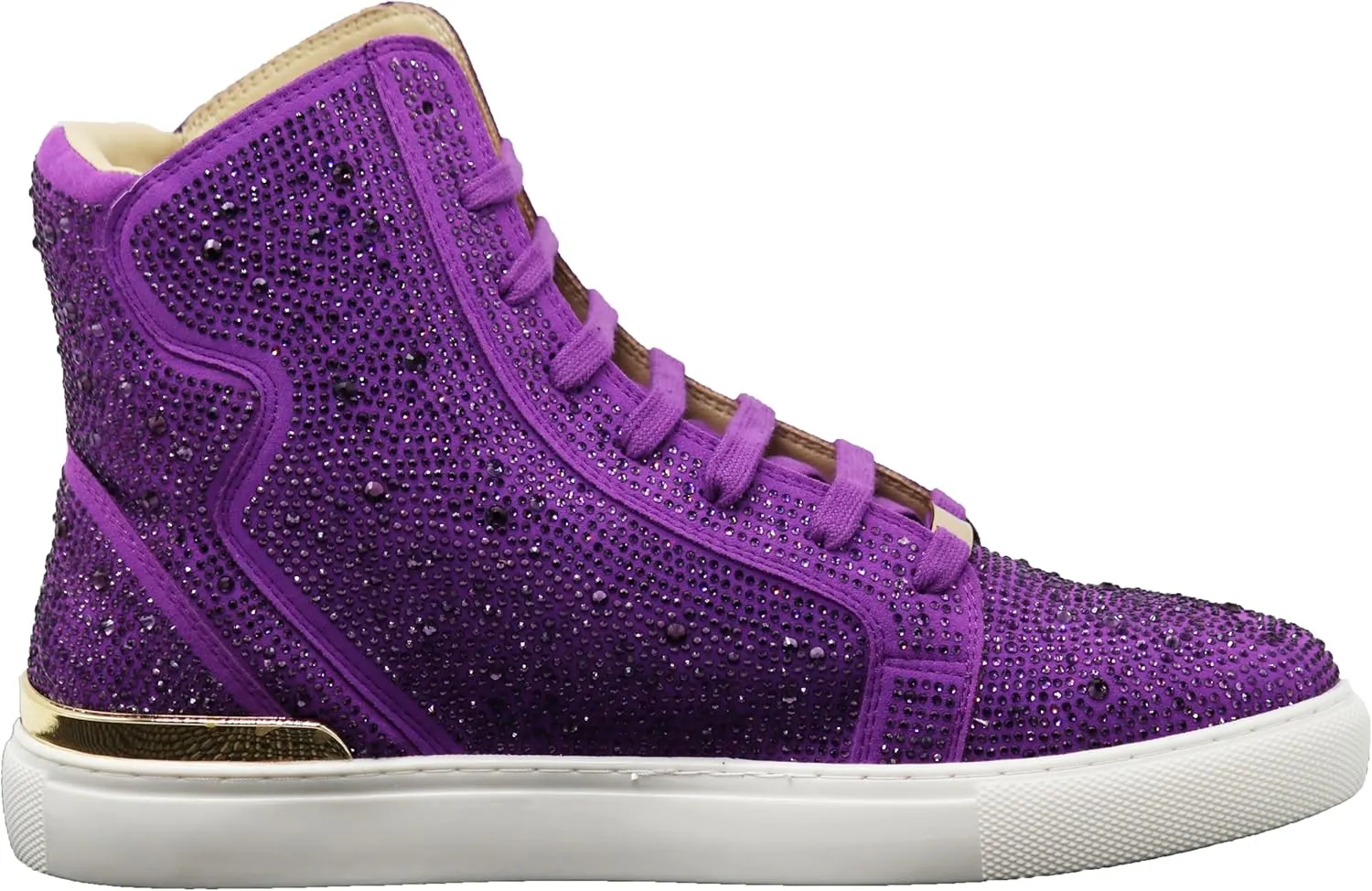 Enzo Romeo Men's Fashion High Top Crystal Shimmer Rhinestone Blink Flat Sneakers Shoes