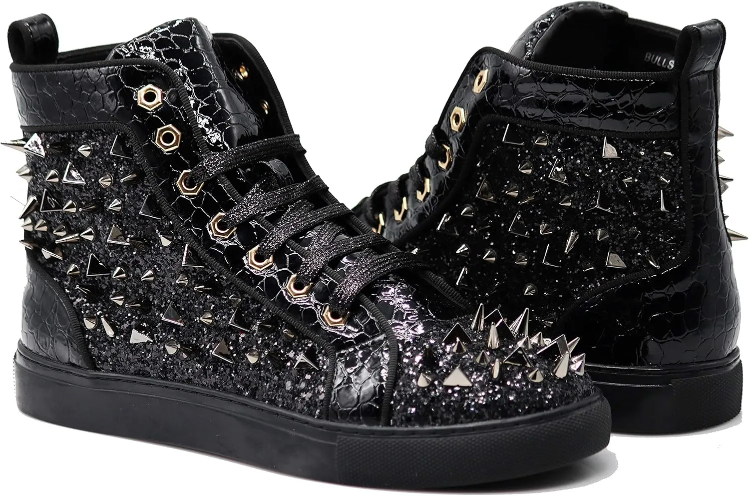 Enzo Romeo Men's Fashion High Top Crystal Shimmer Rhinestone Blink Flat Sneakers Shoes