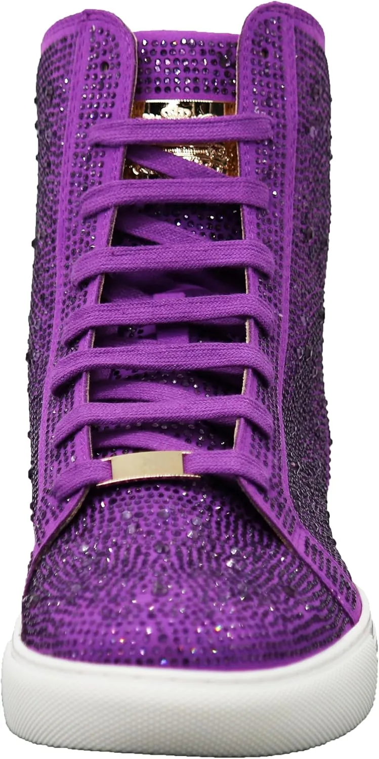 Enzo Romeo Men's Fashion High Top Crystal Shimmer Rhinestone Blink Flat Sneakers Shoes