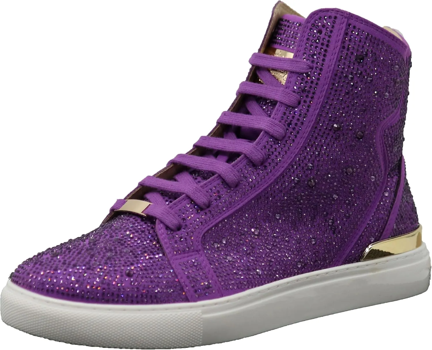 Enzo Romeo Men's Fashion High Top Crystal Shimmer Rhinestone Blink Flat Sneakers Shoes