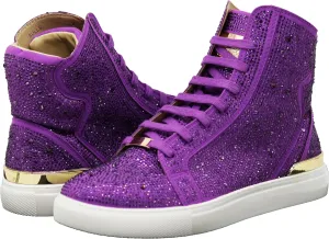 Enzo Romeo Men's Fashion High Top Crystal Shimmer Rhinestone Blink Flat Sneakers Shoes