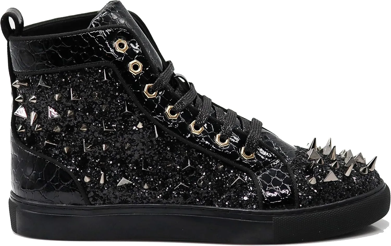 Enzo Romeo Men's Fashion High Top Crystal Shimmer Rhinestone Blink Flat Sneakers Shoes