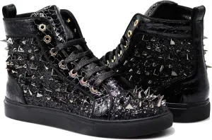 Enzo Romeo Men's Fashion High Top Crystal Shimmer Rhinestone Blink Flat Sneakers Shoes