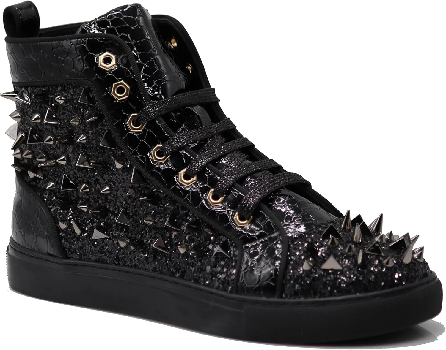 Enzo Romeo Men's Fashion High Top Crystal Shimmer Rhinestone Blink Flat Sneakers Shoes